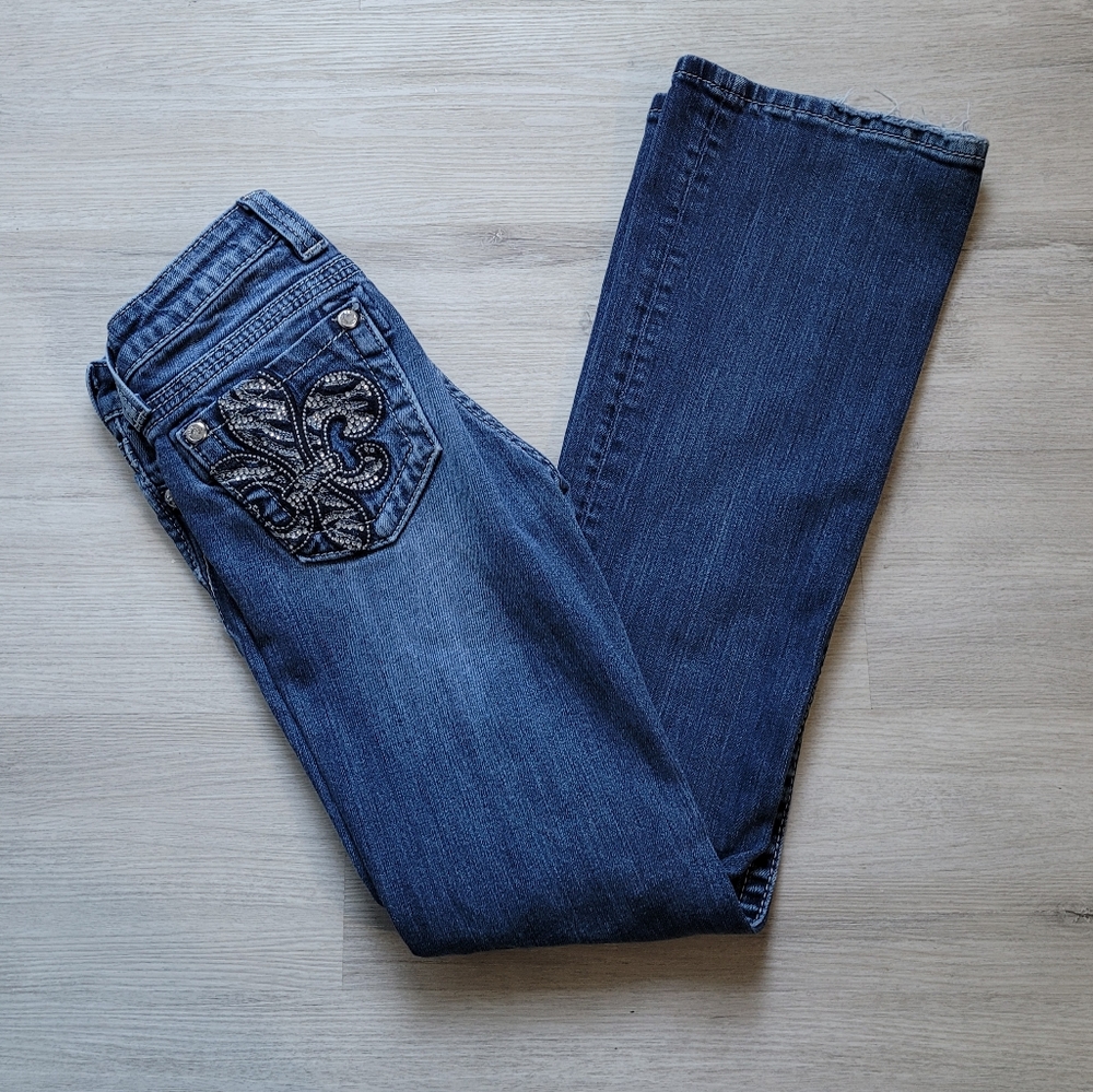 Girls Miss Me Embellished Pockets Boot Cut Medium Wash Jeans Size 14
